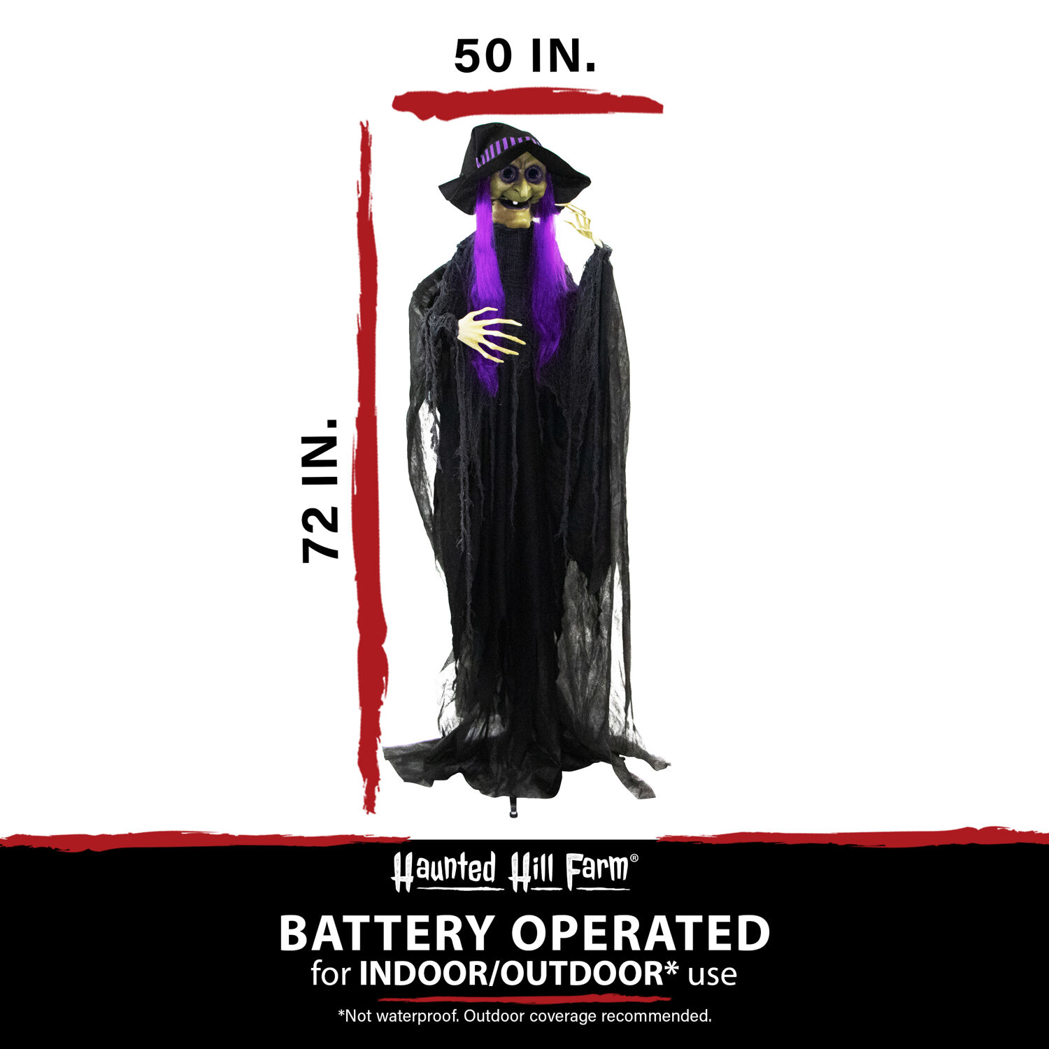 Haunted Hill Farm 6-Ft. Life-Size Witch Prop with Lights and Sound, Indoor/Covered Outdoor Halloween Decoration, HHWITCH-36FLSA