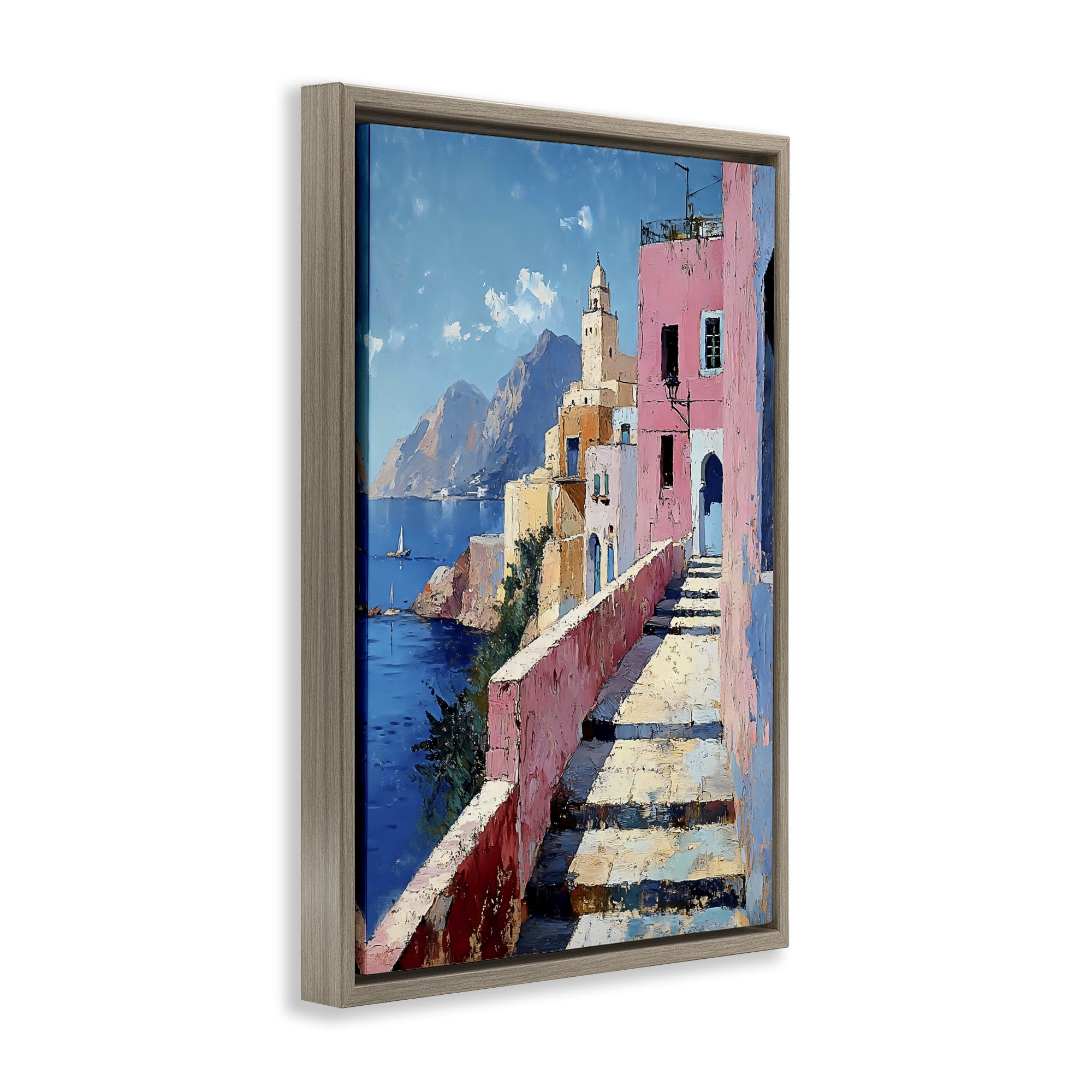 Stupell Industries Coastal Village's Sunlit Pathway Brown Framed Floater Canvas Wall Art, design by Creative Studio