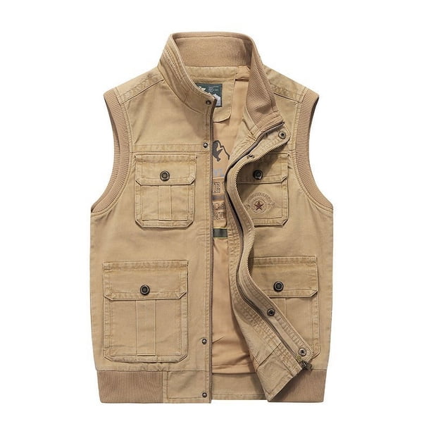 Chaleco informal de primavera y otoño para hombre, 95 % algodón, talla grande, multibolsillos, con clip para caballos, para cámaras
