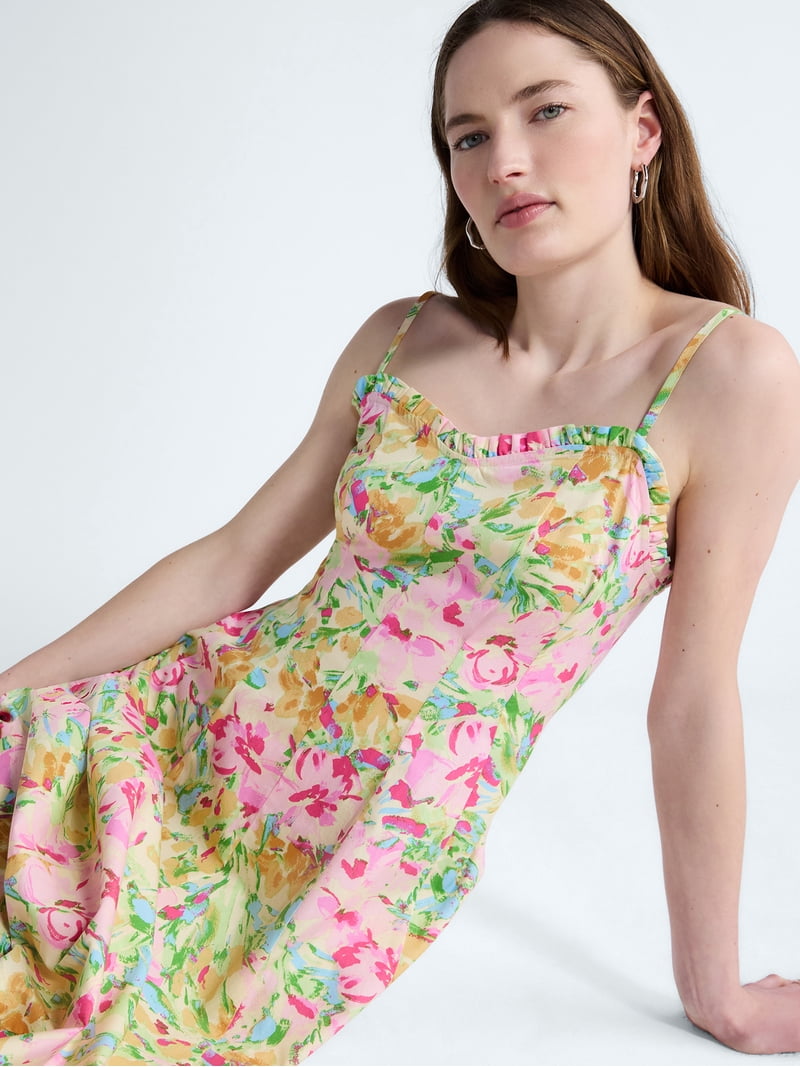 Free Assembly Women's Cotton Panel Midi Dress with Sweetheart Neckline,  Sizes XS-XXL - Walmart.com
