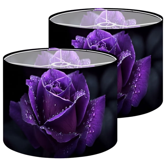 Lampshades 2 Pack Purple Rose Water Drops Dark Spring Decor 13"x13"x10" Light Shade for Table Lamps Floor Lamp Shades Lampshade Replacement Easy Assembly