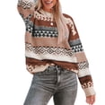 thumbnail image 1 of Suéter de mujer de manga larga con bloques de Color y cuello redondo, Jersey suelto, Top de punto para invierno y otoño, color caqui XL, 1 of 7