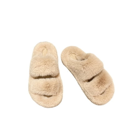 

UKAP Women Indoor Comfort Open Toe Plush Slide Ladies Home Breathable Two-Strap Fluffy Slides Casual Slip On