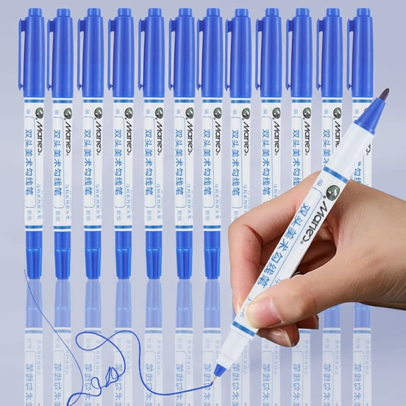 12pcs Double Tip Paint Marking Pen,Blue Waterproof Archival Ink Pens, Multi-Line Pens, Illustration Pens, Suitable for Sketching, Watercolor Painting, Anime, Comics, And Professional Drawing