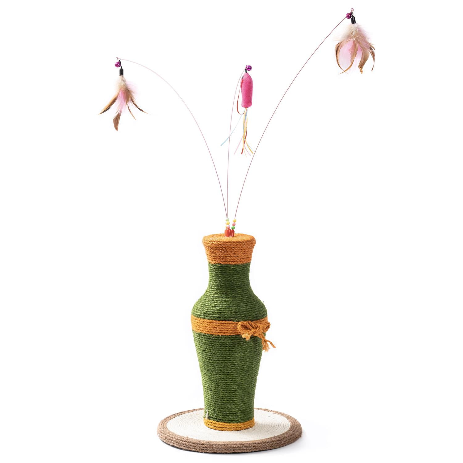 Pefilos 16" Tall Cat Scratching Post for Indoor Cats, Cat Toys Interactive Sisal Scratch Posts, Sisal Cat Teaser Wand Post, Sisal Cat Scratcher for Large Cats and Kittens, Green Pefilos 16" Tall Cat Scratching Post for Indoor Cats, Cat Toys Interactive Sisal Scratch Posts, Sisal Cat Teaser Wand Post, Sisal Cat Scratcher for Large Cats and Kittens, Green