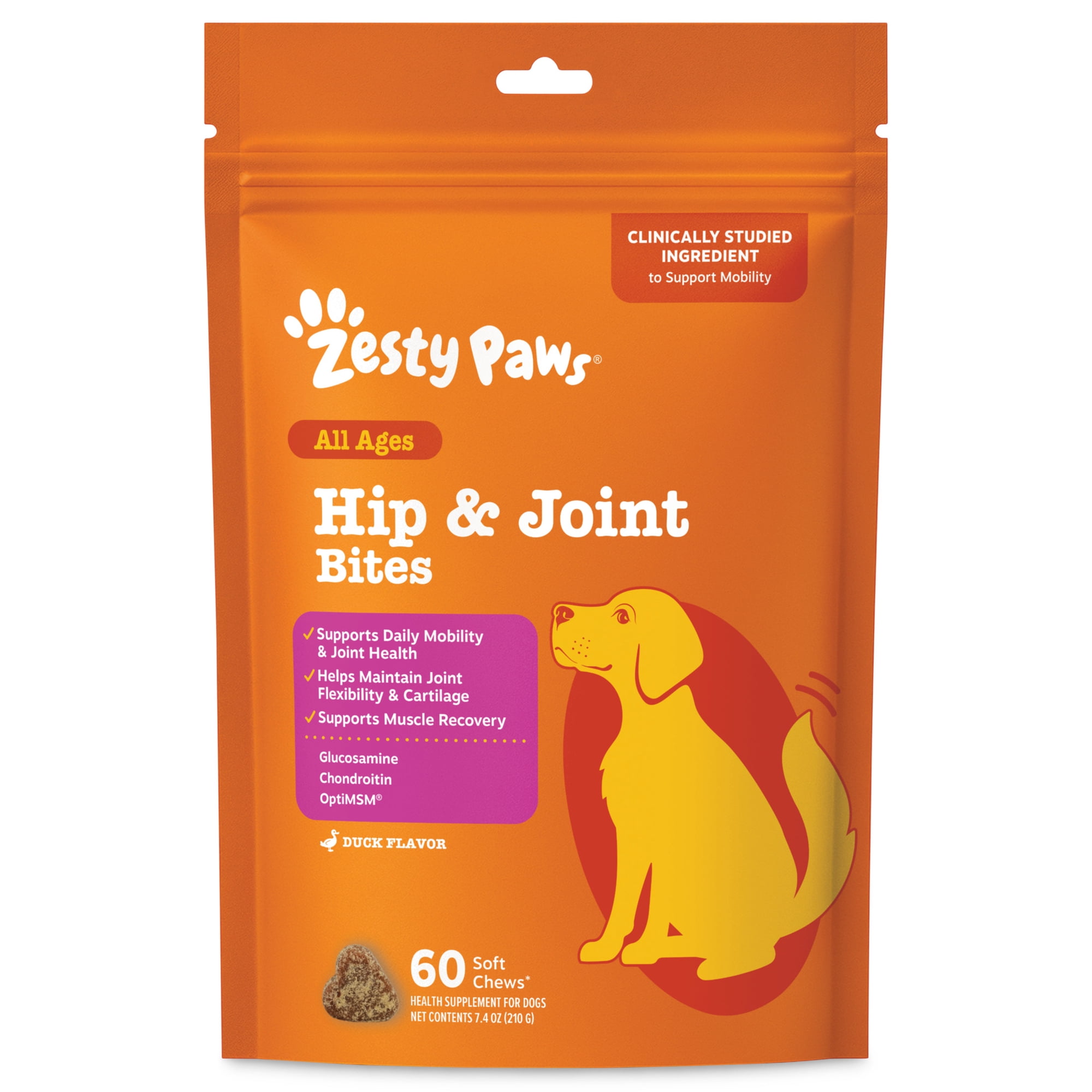 Zesty Paws Hip & Joint Bites Duck Flavor Dog Supplement, 60 Count