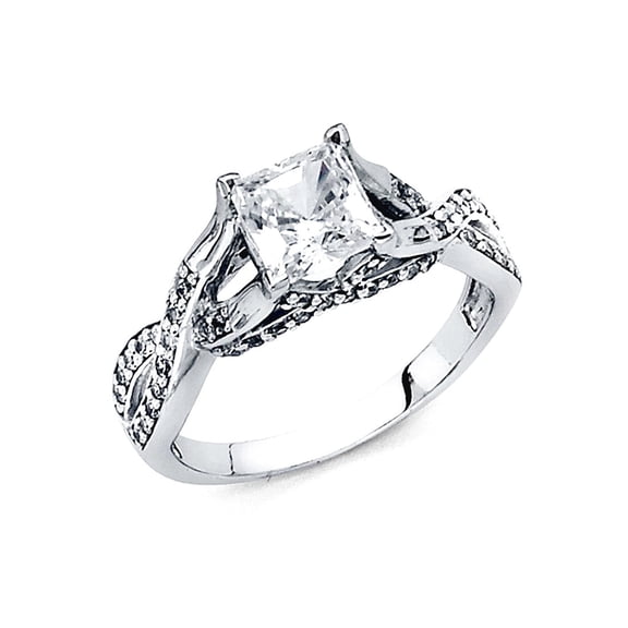 14k White Gold 5.0mm 1.25 Cttw Princess Cubic Zirconia Fancy Engagement Ring Size 5 Engagement Ring for Women