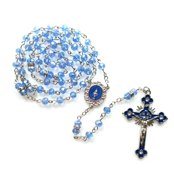 BYNNIX Catholic Rosary Necklace Crystal Beads Holy Figure Jesus Hanging Pendant Charm