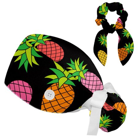 

Working Cap with Buttons and Sweatband Scrub Hat Bouffant Caps with Scrunchie Pineapple Tie Back Hats