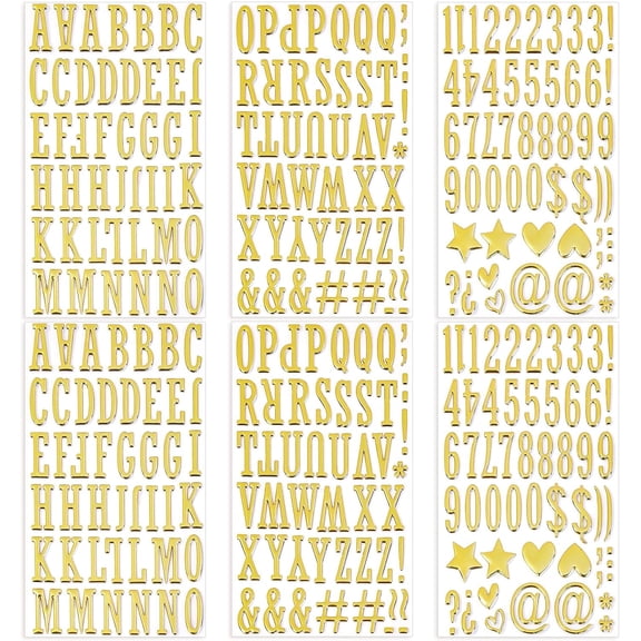 6 Sheets Gold 3D Puffy Letter and Number Stickers, 1 Inch Metallic Alphabet A–Z & 0–9, Self-Adhesive Puffy Stickers for Christmas Stocking Names, Gift Tags, Holiday Crafts & Classroom Decor