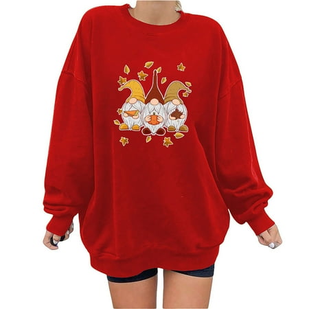 

Honeeladyy Sales Online Women s Fashion Thanksgiving Printed Loose Long Sleeve Blouse Round Neck Casual Pullover Tops Sweatershirt