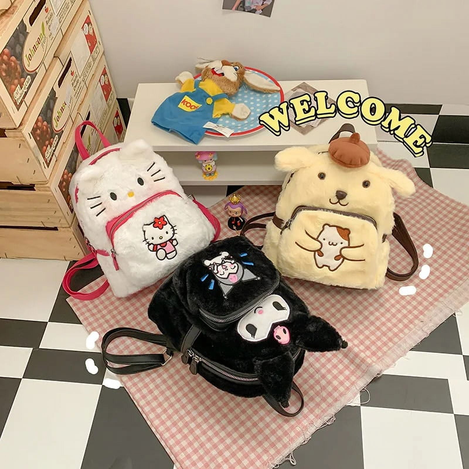 Anime Sanrio Plush Backpack Cute Hello Kitty Student Bag Kawaii Kuromi Plush Kids Bags for Girls Cinnamoroll Bag Birthday Gifts Aoxiang Walmart