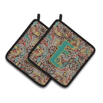 Carolines Treasures CJ2013-EPTHD Letter E Retro Tribal Alphabet Initial Pair of Pot Holders, 7.5HX7.5W, multicolor