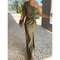 thumbnail image 6 of Women'S One Shoulder Long Sleeve High Split Cocktail Wedding Party Maxi Dress Green S, 6 of 8