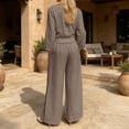 thumbnail image 6 of HAYIMI Womens Fall Outfits Sets 2 Pieces Casual Long Sleeve Tops With Button Front And Pocket Trousers Solid Color Leisure Clothes Sets, 6 of 8