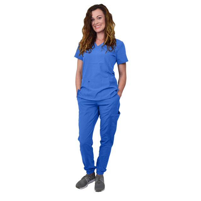 GT Performance Ensemble de Sarrau Jogger à Encolure en V pour Femmes 4FLEX, Résistant aux Plis, Bleu Marine
