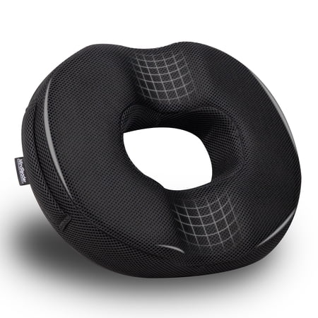 Mind Reader Donut Pillow Seat Cushion with Air-Cloud Technology, Tailbone, Hemorrhoid, Pregnancy Relief, Black