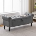 thumbnail image 5 of Aemeios 51" Velvet Storage Bench Upholstered Button-Tufted End of Bed Storage Ottoman Benches with Arms for Entryway Cloakroom, Dark Gray, 5 of 12