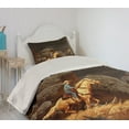 thumbnail image 2 of Ambesonne Western Quilted Coverlet 2 Pcs, Cowboy Riding Horse, Twin Size, Earth Yellow Grey, 2 of 5