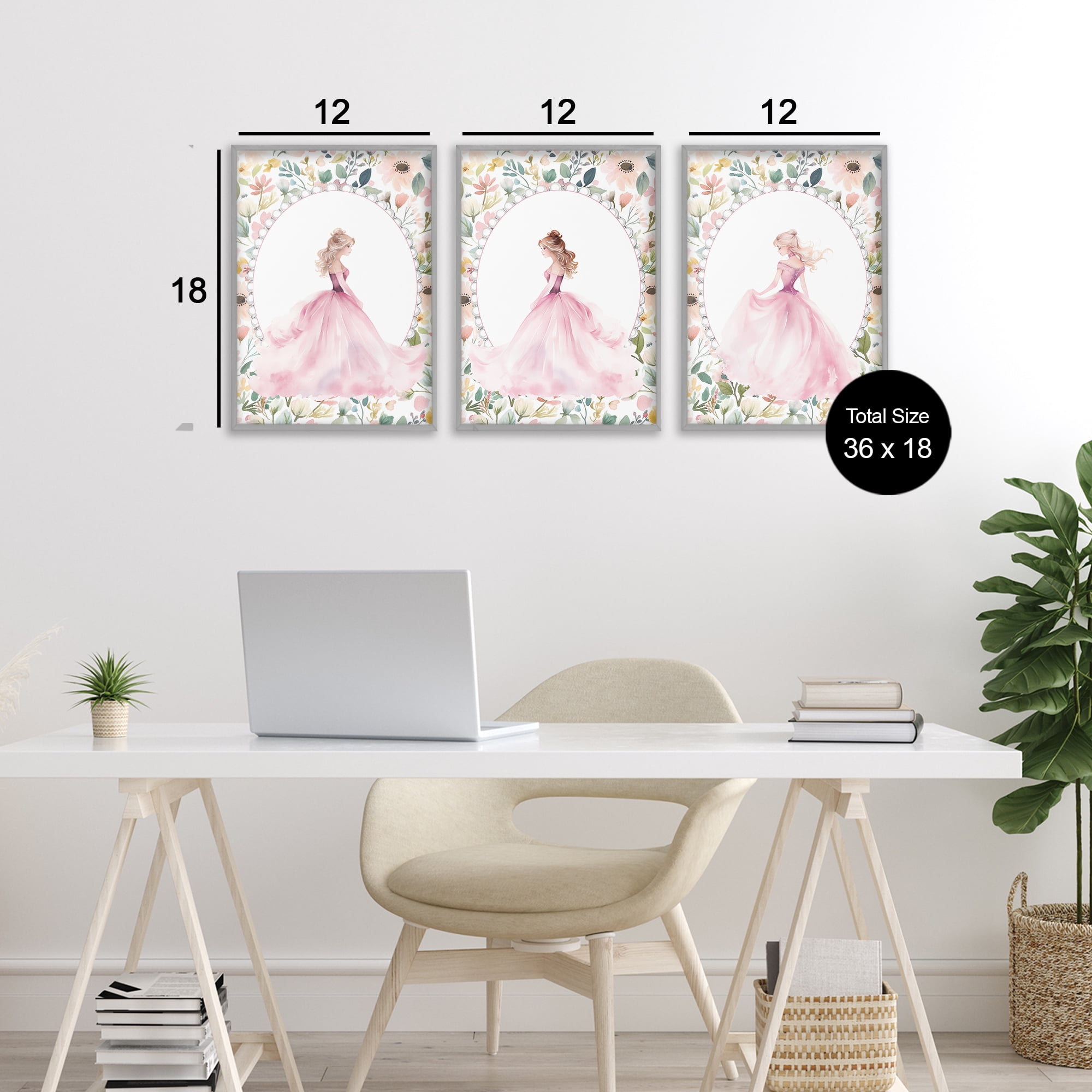 Stupell Industries Bordered Princess Love 3 Piece Gray Framed Giclee Art Set, design by Christine Simpson Art