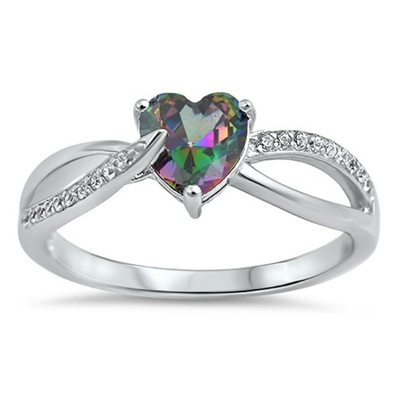 All In Stock Rainbow CZ Swirl Sterling Silver Ring Size 9