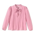 thumbnail image 4 of Ulanda Girls Shirts Puff Long Sleeve V-Neck Blouses Solid T-Shirt School 𝗨niform Tops Casual Cotton Tops (Pink, 13-14 Years), 4 of 7