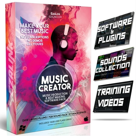 Ezalink Audio Music Software USB with DAW, Plugins, and Sounds for Music Production, Recording, Editing, and Beat Making