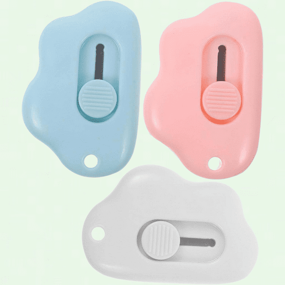 3Pcs Mini Retractable Utility Knife Cloud Flower Pocket Box Cutters with Keychain Hole