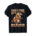 thumbnail image 1 of Camiseta divertida de castor "Salva un árbol, come un castor", 100 % algodón, para deportes de ocio., 1 of 6