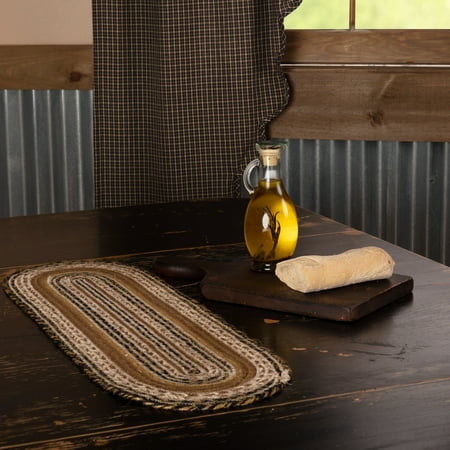 - Natural Tan Primitive Tabletop Kitchen Prim Grove Jute Stenciled Oval Runner