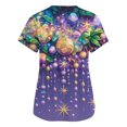 thumbnail image 4 of Mardi Gras Scrub Tops for Woman Sparkly Glitter V Neck Nurse Uniform Carnival Short Sleeve Holiday Nursing Top with Pockets Dark Purple L, 4 of 5