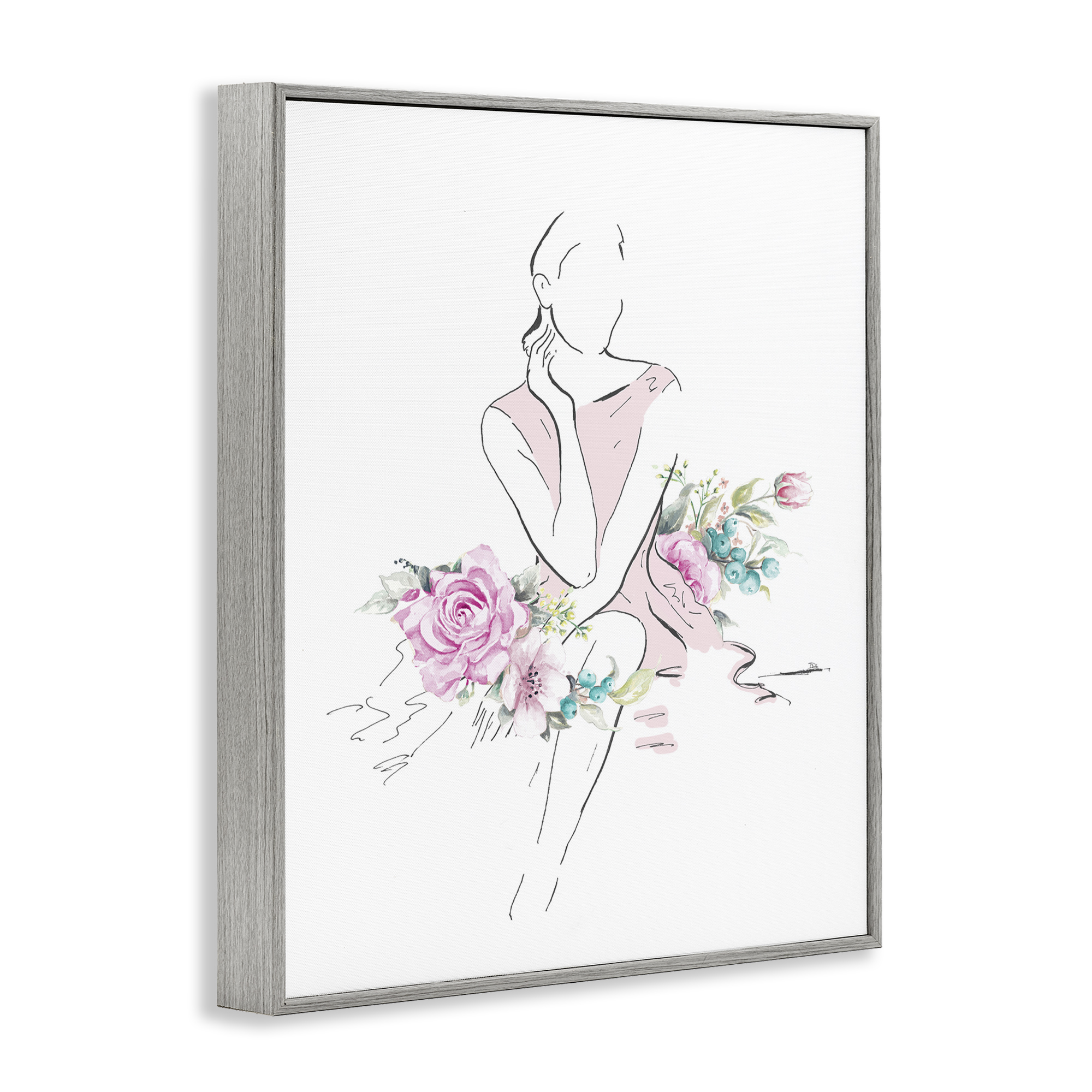 Stupell Industries Soft Floral Fashion Novelty Painting Gray Framed Art Print Wall Art, 24 x 30