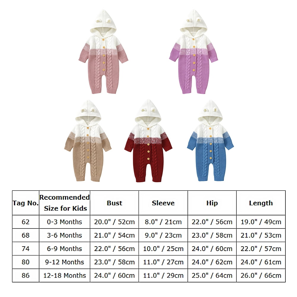 FYMNSI Newborn Baby Girl Boy Hooded Romper Infant Button Down Knitted Jumpsuit Fall Winter Clothes 0-3 Months Pink