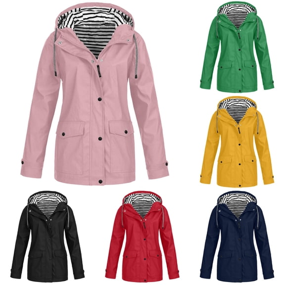 Wxolcjlv Women's Solid Hooded Raincoat Flap Pocket Cut Outer Jackets