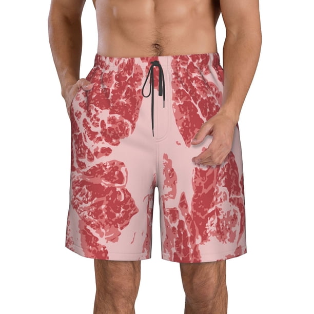Balery Red Meat Traje de Baño Estilo Hawaiano para Hombre, Shorts de Secado Rápido con Bolsillos-Small