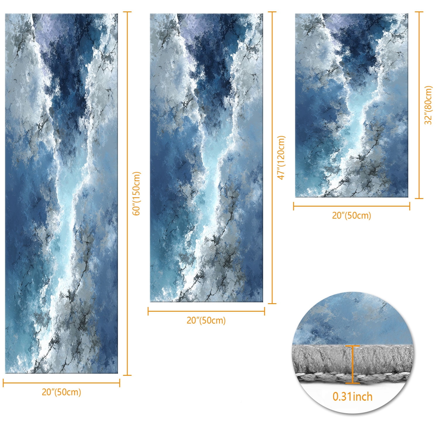 3 Piece Kitchen Rug Set, Non-Slip And Washable, Abstract Pattern Kitchen Hallway Rug, Soft And Comfortable, Suitable For Sinks, Floors, Entrances, Hallways and Bathrooms