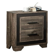 Nny 26 Inch Nightstand with 2 Drawers- Black Handles- Brown Wood Finish