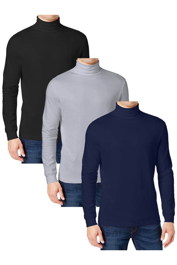 3-Pack Men's Long Sleeve Turtle Neck T-Shirt (Sizes, S to 2XL)