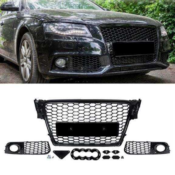 For Audi A4 B8 2009-2012 RS4 Look Bumper Grille Honeycomb Fog Light Grill Cover