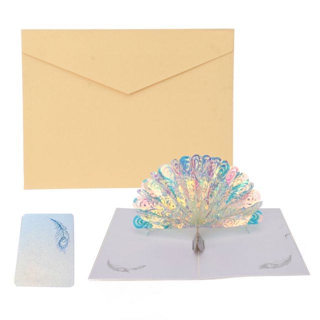 Grabados de papel hechos a mano para deseos de cumpleaños únicos con sobres para escribir Tarjetas de felicitación de pavo real en 3D