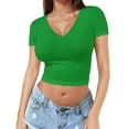 thumbnail image 2 of WCJM Women's V-Neck T-Shirts Short Sleeve Summer Tops Casu Women's Short Sleeve T-Shirt Women's Soft Workout Slim Casual Short Sleeved V Neck Crop Tops, 2 of 5