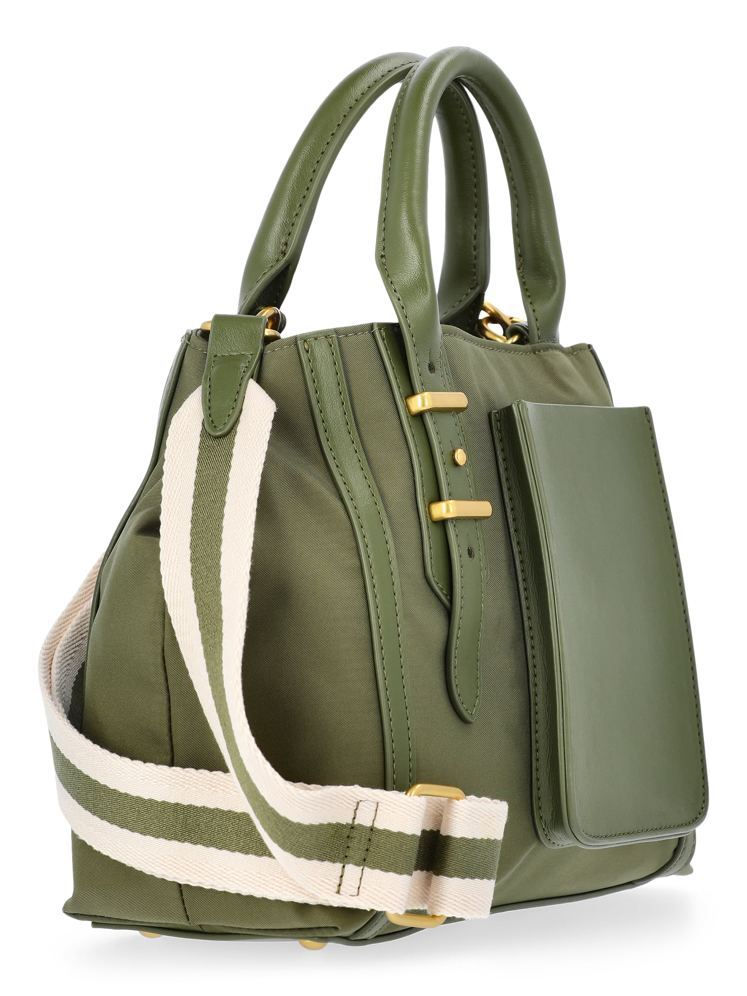 Free Assembly Women's Mixed Media Satchel, Army Green