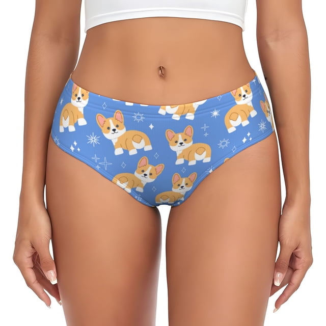 Fotbe Kawaii Corgi Calzones Estampados para Mujer – Ropa Interior de Algodón, Cómoda, Suave y Elástica-X-Small
