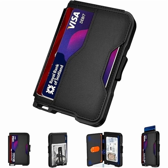 ZLCWallet for Men, Slim Wallet for Men with Money Clip, Pop Up Card Case, RFID Blocking Bifold Wallets, Minimalist Leather Slots Credit Card Holder (Black)