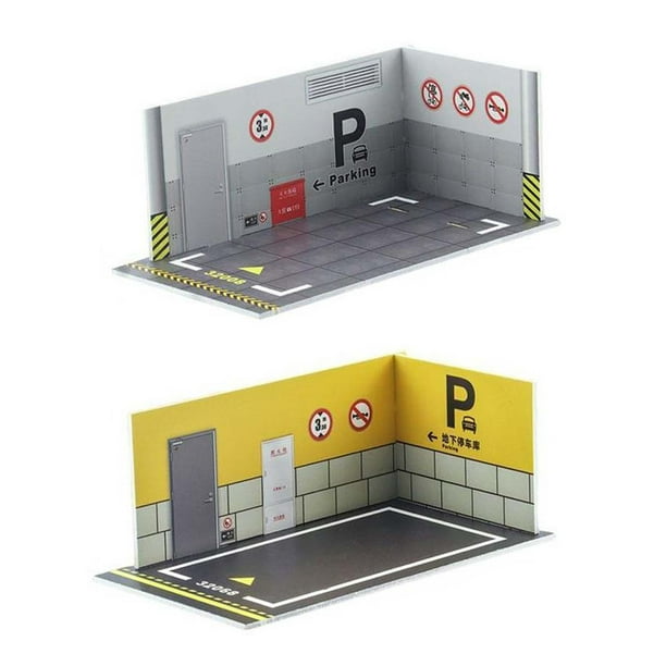 Diorama de fondo de garaje para autos de metal fundido a presión a escala 1/32, 2 piezas. Estilo L