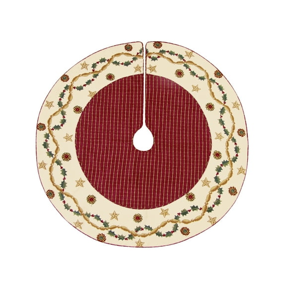 Holly Berry & Jewels Tree Needlepoint Christmas Tree Skirt