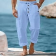 thumbnail image 2 of toraway Summer Men Casual Pants Big and Tall Men's Spring and Autumn Beach Pants Solid Color Cott on and Linen Loose Drawstring Button Casual Pants Men XL, 2 of 4