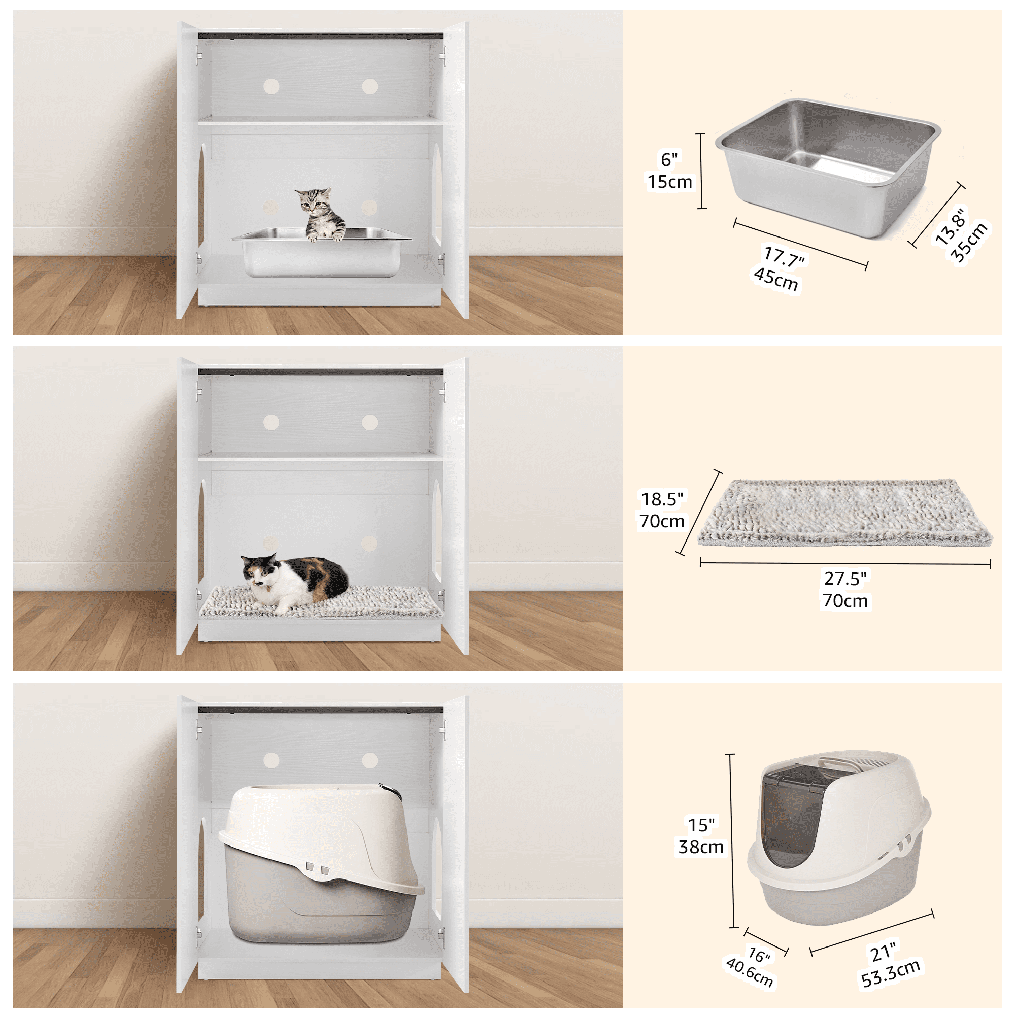 unipaws Tall Cat Litter Box Enclosure with Shelves, Hidden Litter Box Cover for Tall or Top Entry Litter Box