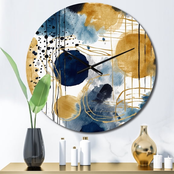 Designart "Abstract Pattern with Blue and Golden Textures V" Abstract Oversized Wall Clock
