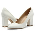 thumbnail image 5 of Zhabtuc Women's Pointed Toe Chunky High Heels Closed Toe Block Heels Slip on Pumps Dress Office Pumps Shoes for Lady White Size 9, 5 of 6